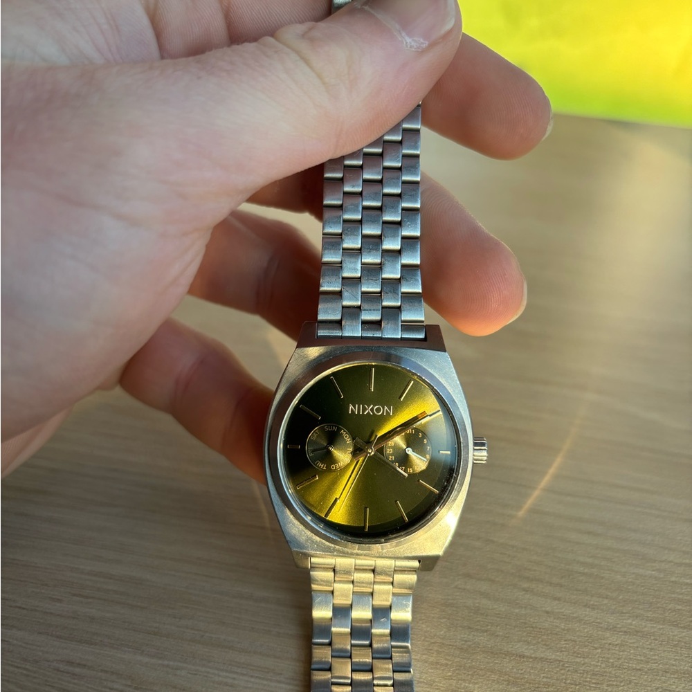 Nixon Silver Watch with Olive Green Dial